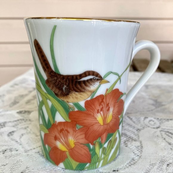 OTAGIRI Japan Floral Birds Mug - Set of 4, Gold Rim, Gibson Greeting Design - Picture 6 of 9